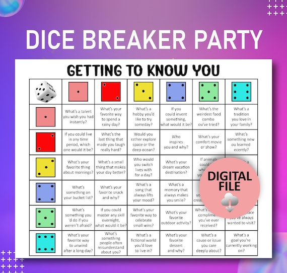 Dicebreaker Game, Icebreaker Table Talk Dice, Roll and Tell Game, Team Building Game, Getting to Know You Game, Icebreaker Question