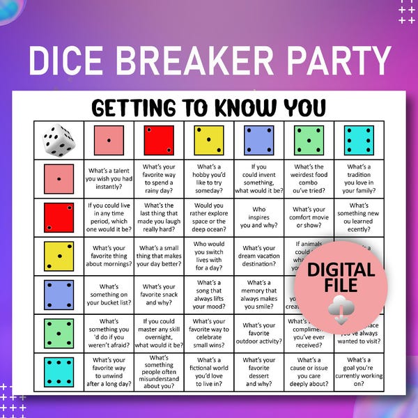 Dicebreaker Game, Icebreaker Table Talk Dice, Roll and Tell Game, Team Building Game, Getting to Know You Game, Icebreaker Question