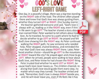 God's Love Left Right Game, Left-Right Bible Games, Bible Study Games, Youth Group Games, Church Games, Fun Christian Group Activities