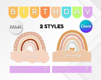 Neutral Classroom Decor, Classroom Display, Preschool Birthday Board, Printable Student Birthday, Classroom Birthday Display, Birthday Chart