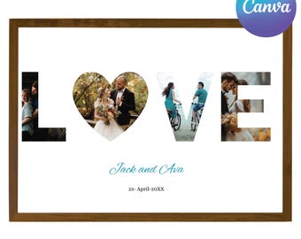 Couple Photo Collage, Love Photo Collage, Gifts for Him, Gifts for Her, Anniversary Gifts, Family Gift, Couple Gift, Heart Collage Template