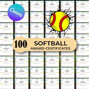 100 Editable Softball Certificate Award, Softball Awards Superlative, Softball Award Certificate, Softball Team Party, Sports Certificates