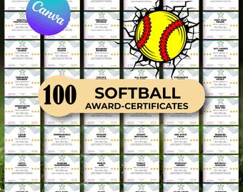 100 Editable Softball Certificate Award, Softball Awards Superlative, Softball Award Certificate, Softball Team Party, Sports Certificates