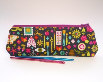 Trinkets and Treasures Zipper Pouch Small Pencil Pen Cosmetic Brush Crochet Hook Bag