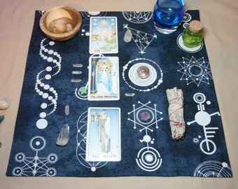 Blue Crop Circles Altar Mat Tarot Reading Cloth Cotton Fabric