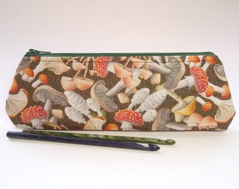 Mushrooms Zipper Pouch Small Pencil Pen Cosmetic Brush Crochet Hook Bag