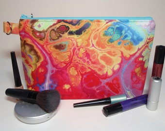 Rainbow Pour Paint Large Padded Cotton Cosmetic Bag Zipper Pouch Inside Pocket