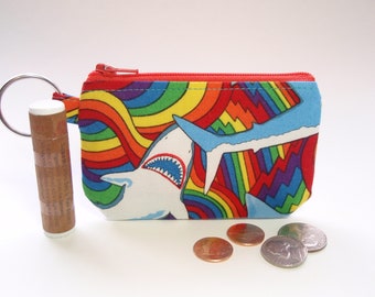 Rainbow Sharks Zipper Pouch Small Coin Purse or Dice Bag