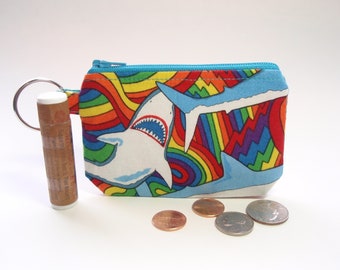 Rainbow Sharks Zipper Pouch Small Coin Purse or Dice Bag