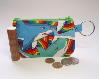 Rainbow Sharks Zipper Pouch Small Coin Purse or Dice Bag