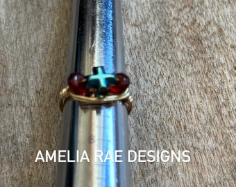 Garnet + hematite cross ring