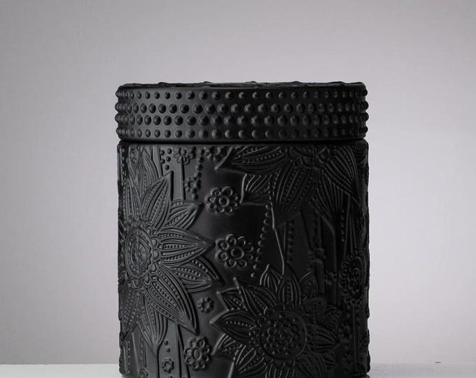 Lotus Flower Luxury Candle Glass Container (Matte Black)