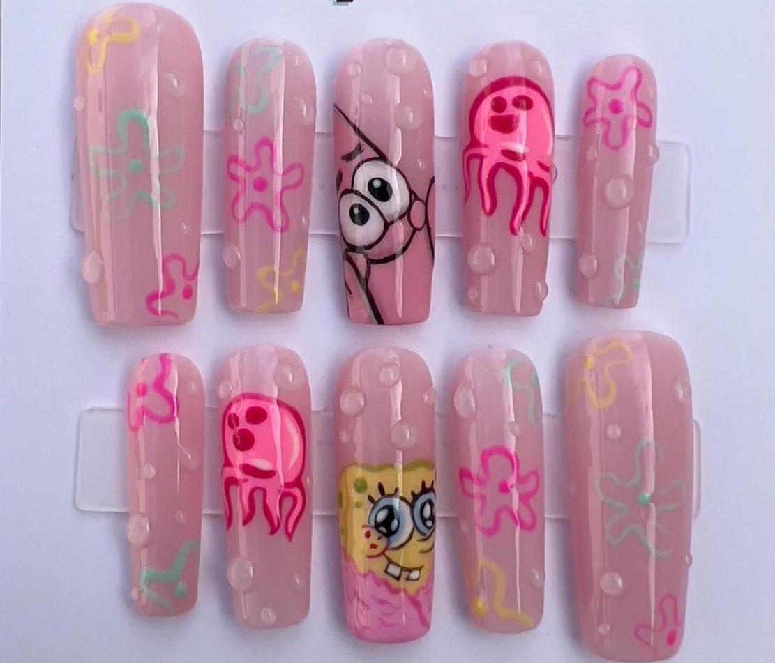 Hand Painted Spongebob And Patrick Star Nails Etsy Il Fullxfull.6217013764 Ohd3