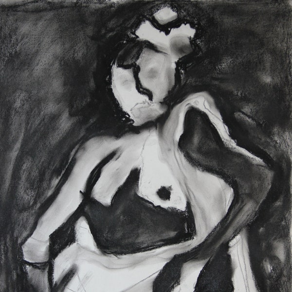 Dance - Original Charcoal and Pastel Drawing. 18" x 24"  Music, movement, woman. Intuitive.