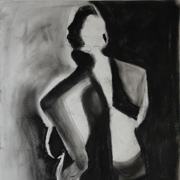 Got Your Back -  Original Charcoal and Pastel Drawing.  18" x 24" Woman, balance of life. Intuitive. Life drawing