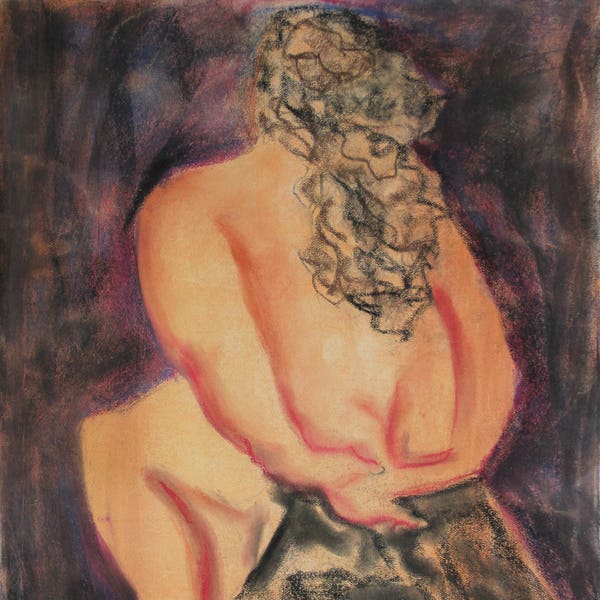 Woman on Rock -  Original Charcoal and Pastel Drawing.  18" x 24" Woman, balance of life. Intuitive. Life drawing