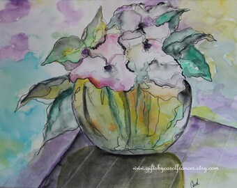 Purple Flowers Watercolor Print - Set of 8 Notecards - 5x7 -  from original watercolor painting
