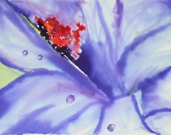 Purple Rains - Watercolor Print - Set of 8 Notecards - 5x7 -  from original watercolor painting. Purple Lily, stamen, tropical