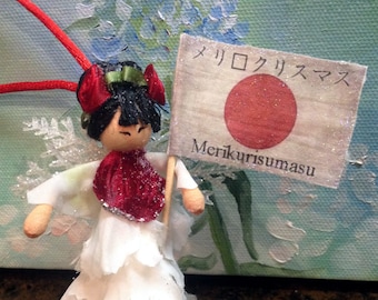Japanese Christmas Fairy, Meril Kurisumasu, travel keepsake, ornament exchange, personalized custom gift, handmade holiday