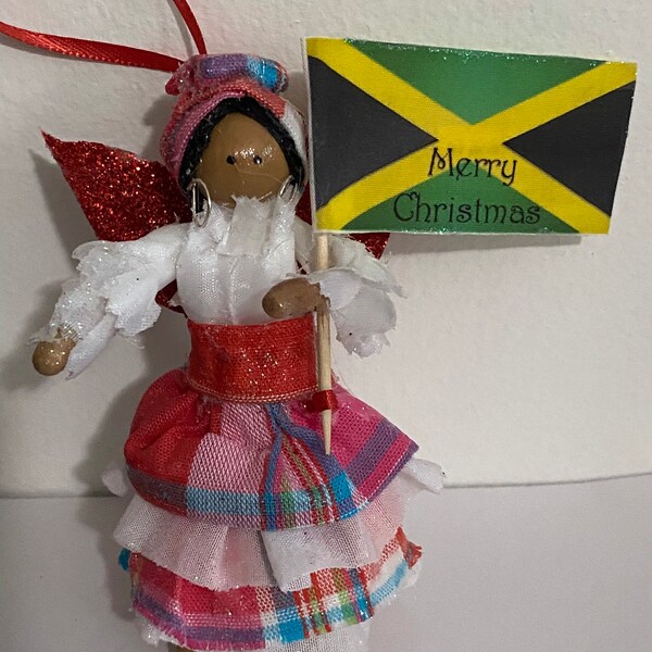 Jamaican Fairy, Island Fairy, travel keepsake ornament, gift exchange, personalized gift, unique handmade Xmas, custom ornament