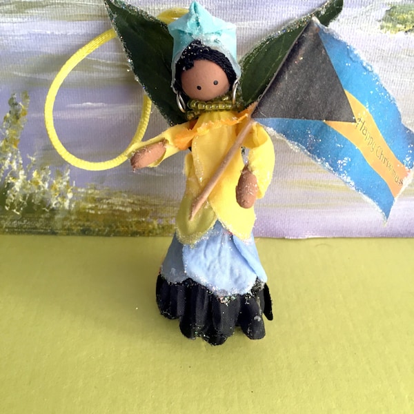 The Bahamian Fairy, Island Christmas, Keepsake ornament, cultural art doll, Christmas tree trim Native doll handcrafted holiday hostess gift