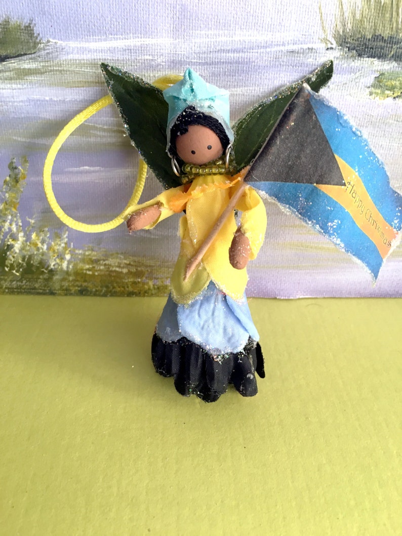Christmas tree trim Native doll handcrafted holiday hostess gift Island Christmas The Bahamian Fairy Keepsake ornament cultural art doll