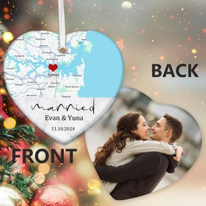 Ornement de mariage de carte de localisation personnalisée, ornement marié, ornement photo de couple, ornement de mariage, cadeau de carte de mariage, cadeau de Noël, cadeau pour couple