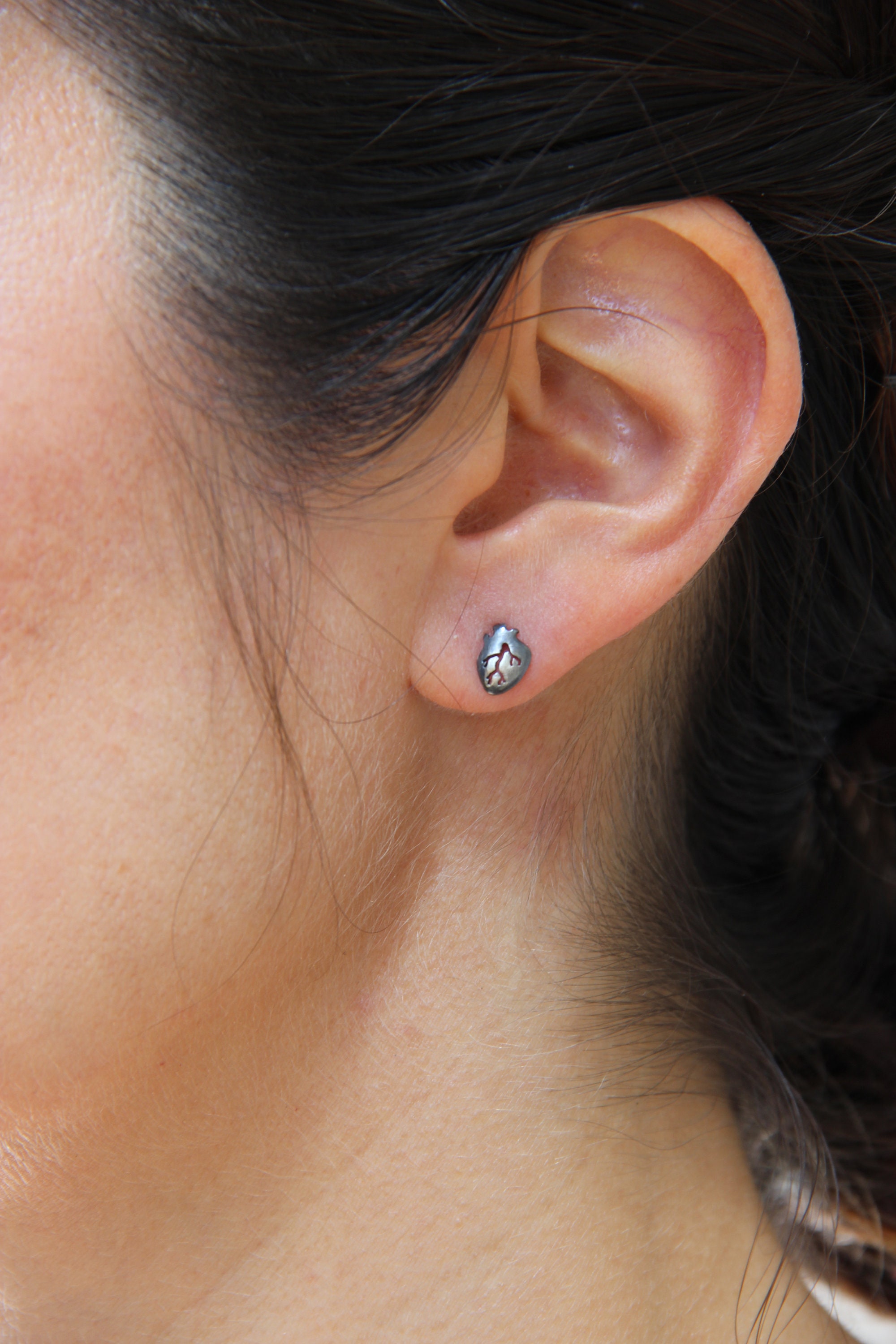 Orecchini Cuore Anatomico Oro Su Argento Sterling, Orecchini Cuore