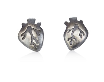 Anatomical Heart Stud Earrings sterling silver