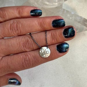 Full Moon Necklace: silver celestial lunar necklace with moon crater texture