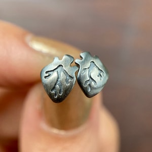 Anatomical Heart Stud Earrings sterling silver, tiny heart charm post earrings
