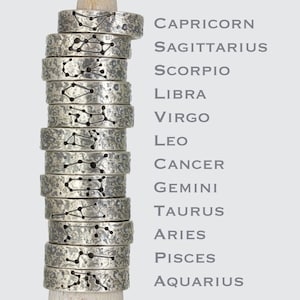 Bague constellation astrologique, argent - Bélier, Taureau, Gémeaux, Cancer, Lion, Vierge, Balance, Scorpion, Sagittaire, Capricorne, Verseau, Poissons