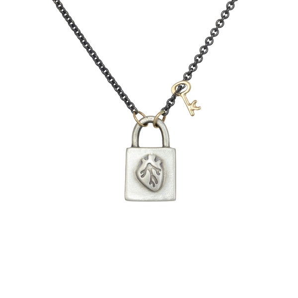 Silver Locket Love Necklace with 14k Gold Key