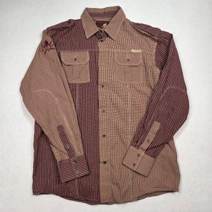 Vintage Coogi Button-Down-Hemd, Herren, Größe L, burgunderrot-braun kariert, langärmelig