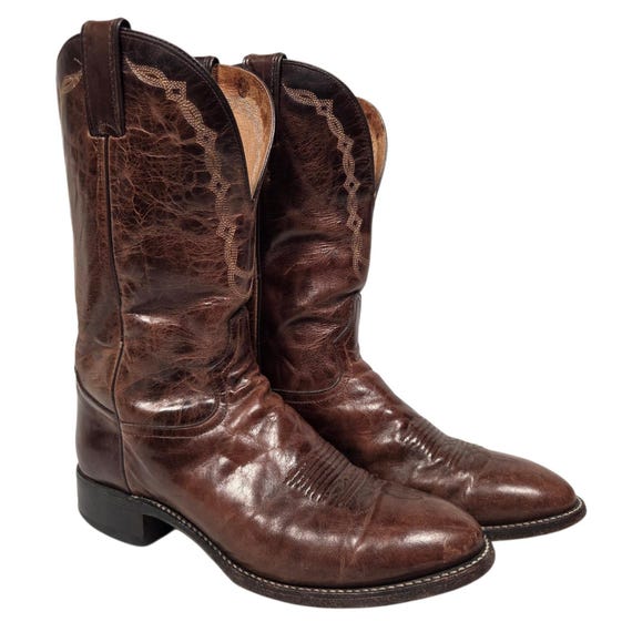 Tony Lama, Vintage Tony Lama Mens 8.5 D Brown Leather Cowboy Boots Mid Calf Western