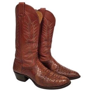 Vtg Nocona Cowboy Boots Mens 10.5 B Brown Snakekin Python Exotic Western