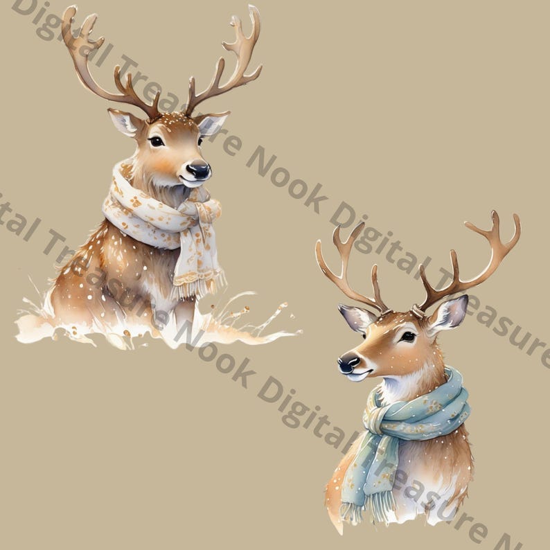 12 Cute Reindeer PNG Clipart Set, Christmas Deer, Watercolor Santa ...