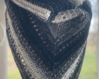 Black and Gray Crochet Hooded Shawl Handmade