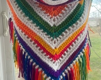 Rainbow Hooded Shawl Handmade