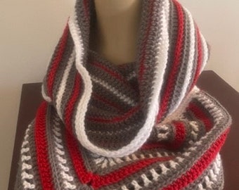 OSU Buckeyes Crochet Hooded Shawl Handmade