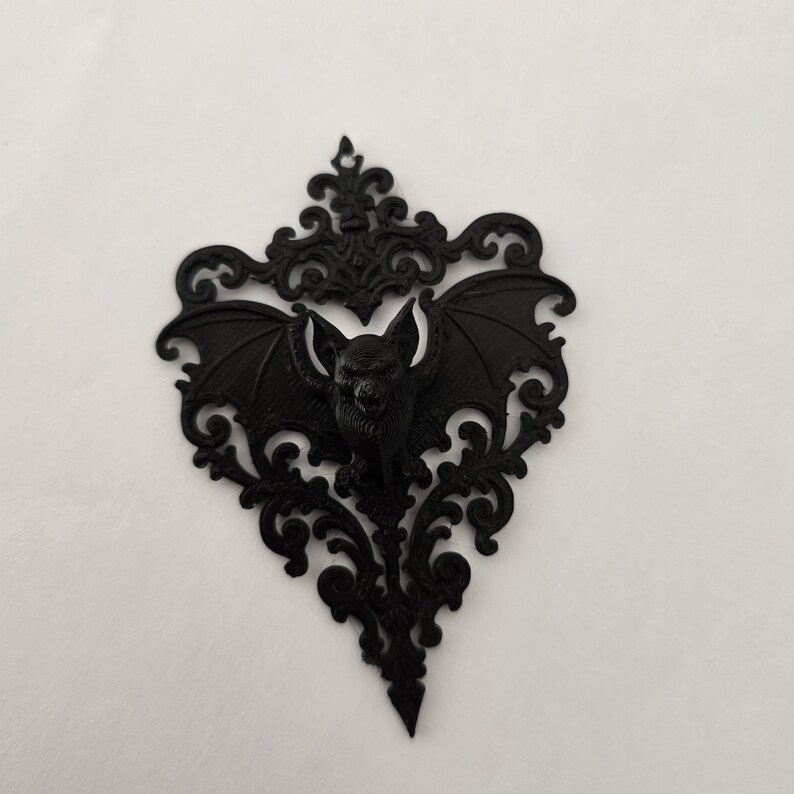 3D Printed Bat Necklace, Gothic Swirl Pendant, Sterling Silver Chain ...
