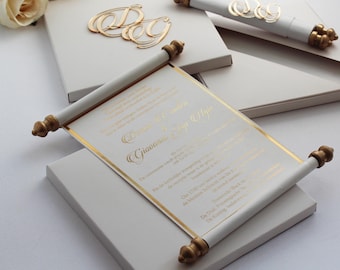 Gold Foil Royal Scroll Wedding Invitation: Luxury Boxed Invite