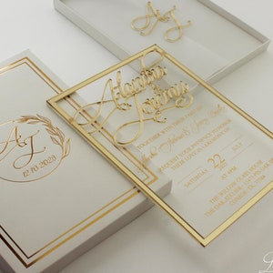 The Frame'd Collection, Printed Custom Wedding Invitation Suite, Gold Foil Framed Modern Wedding Invitation, Custom Luxury Wedding Invitate