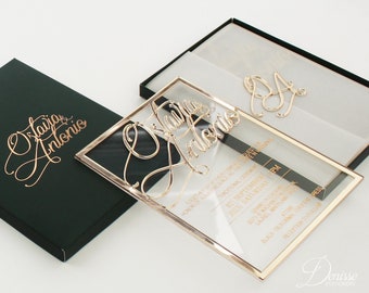 Hot Foil Stamped Acrylic Wedding Invitation: Elegant Mirrored Design
