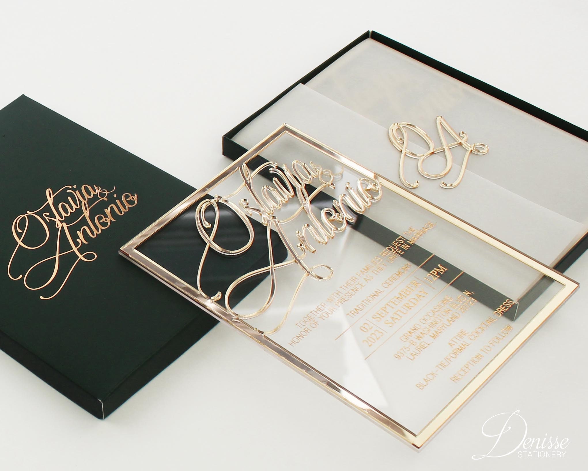 Luxury Gold Mirror Acrylic Wedding Invitation: Hot Foil