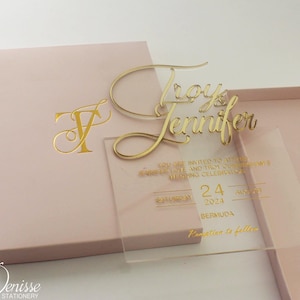3D Acryl Luxus Blush und Gold Hochzeitseinladung, Goldfolie umrahmte Gold Moderne Hochzeitseinladungskarte, Laser geschnitten Monogramm Luxus Hochzeit