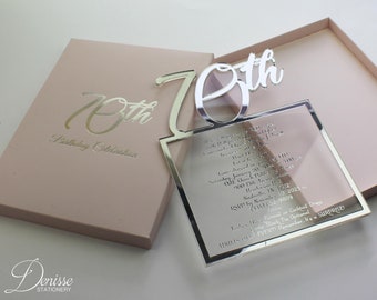 Invitación plateada para 70 cumpleaños: invitaciones acrílicas para fiesta