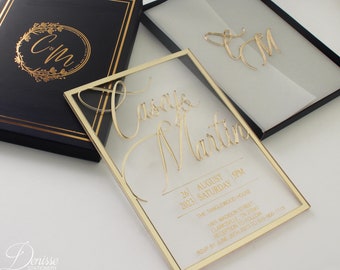 Luxury Hot Foil Wedding Invitation Box: Mirrored Acrylic, Bespoke Design