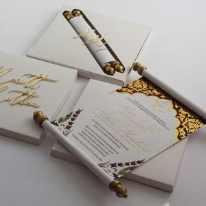 Invitaciones de boda de lujo personalizadas con pergamino de papel, caja y pergamino, banda para el ombligo con estampado de lámina dorada, invitaciones para bodas y cumpleaños con estampado de lámina