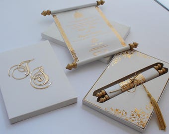 Luxury Scroll Wedding Invitation: Hot Foil Print, Keepsake Box